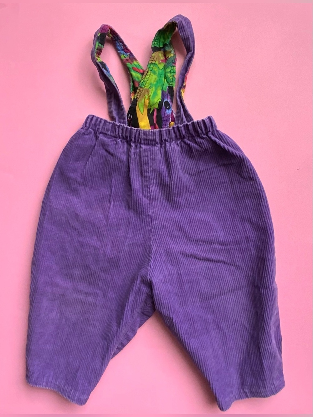 Vintage 80s Purple Corduroy Kids Suspender Pants